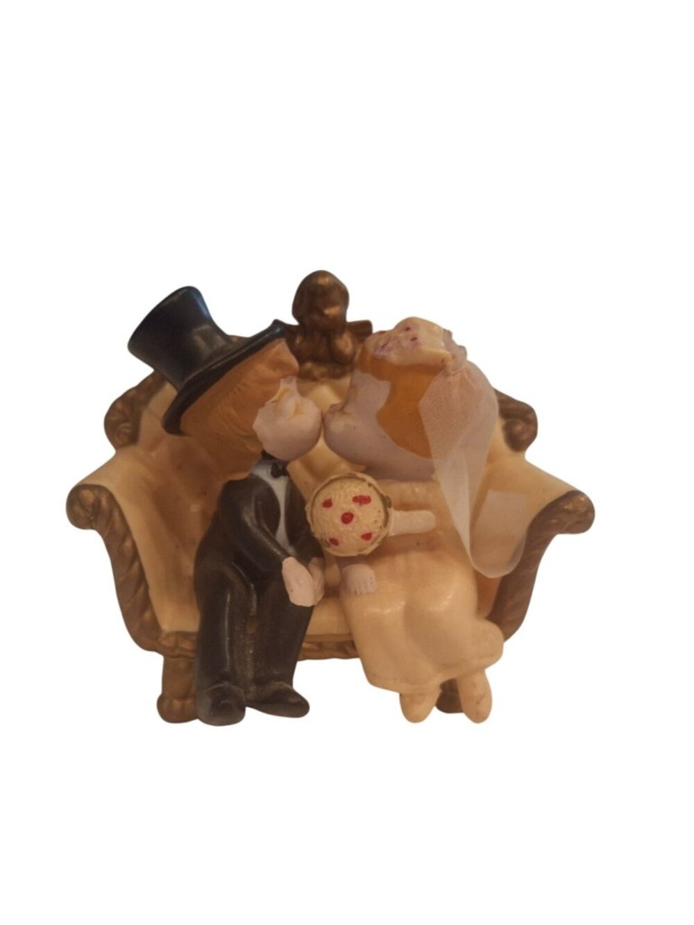 Vintage Bride Groom Couch Wedding Cake Topper Kitsch MCM Romantic Figurine